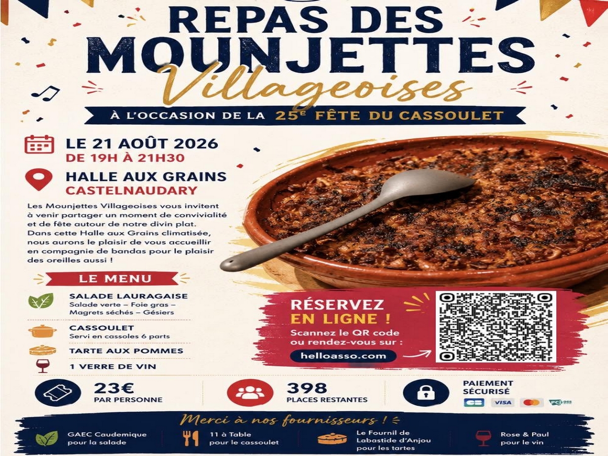 REPAS DES MOUNJETTES VILLAGEOISES À L'OCCASION DE LA 25° FÊTE DU CASSOULET